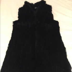 Long black rabbit fur vest